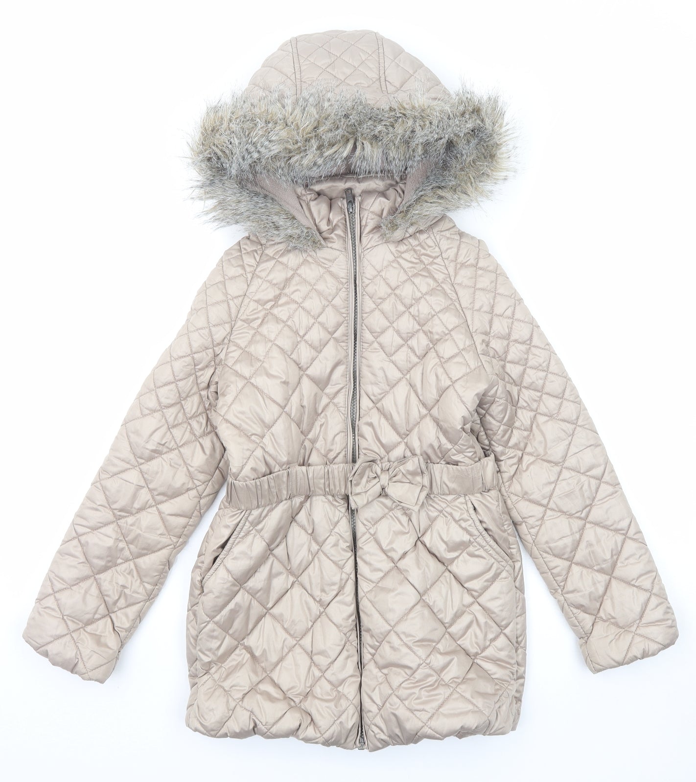NEXT Girls Beige Quilted Jacket Size 9-10 Years Zip