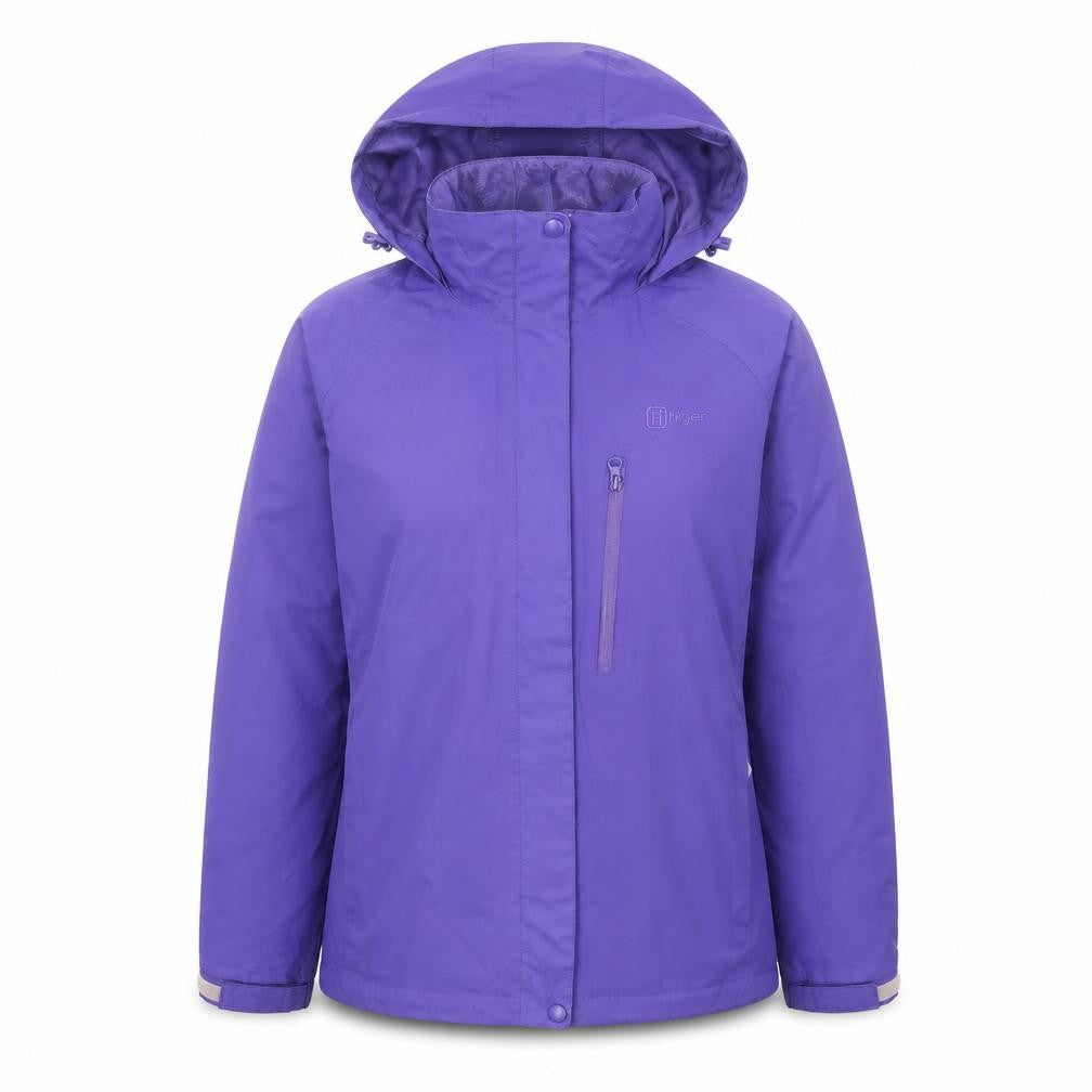 Front view of Hi Gear women’s purple windbreaker jacket, size UK 12, zip