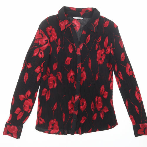 Marks and Spencer Womens Black Floral Polyester Basic Button-Up Size 18 Collared