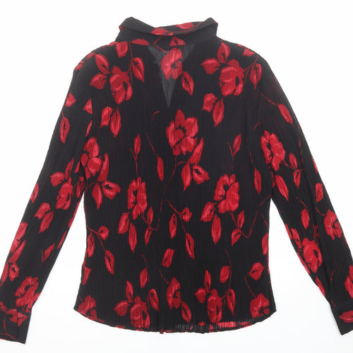 Marks and Spencer Womens Black Floral Polyester Basic Button-Up Size 18 Collared