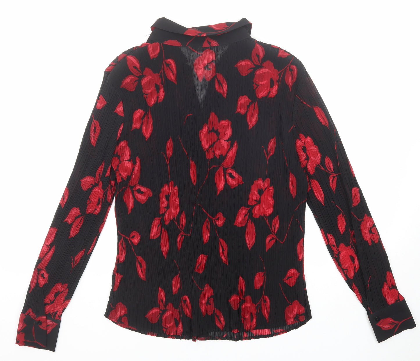 Marks and Spencer Womens Black Floral Polyester Basic Button-Up Size 18 Collared