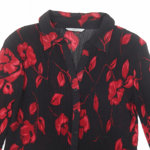 Marks and Spencer Womens Black Floral Polyester Basic Button-Up Size 18 Collared