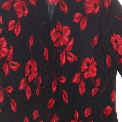 Marks and Spencer Womens Black Floral Polyester Basic Button-Up Size 18 Collared