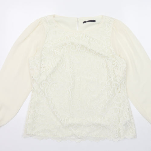 Marks and Spencer Womens White Polyester Basic Blouse Size 14 Round Neck