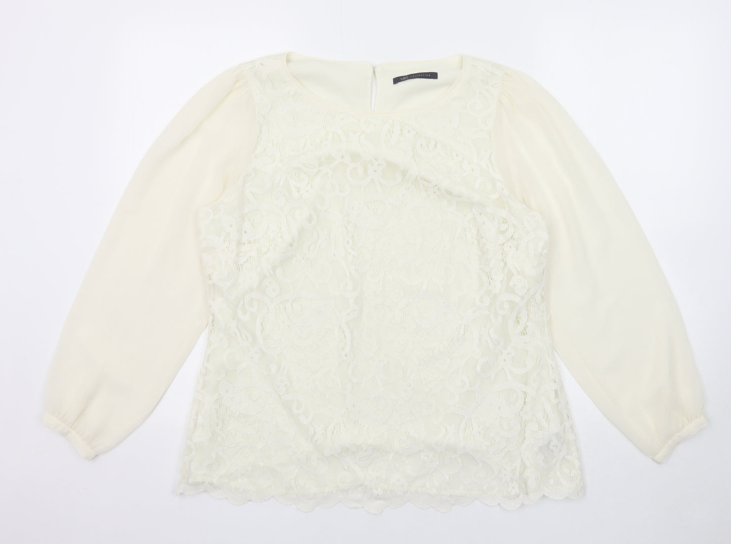 Marks and Spencer Womens White Polyester Basic Blouse Size 14 Round Neck