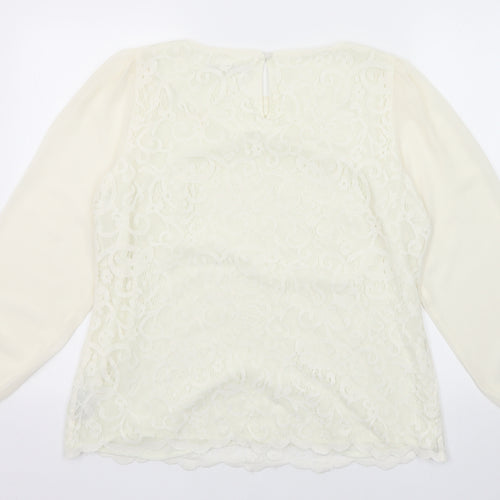 Marks and Spencer Womens White Polyester Basic Blouse Size 14 Round Neck