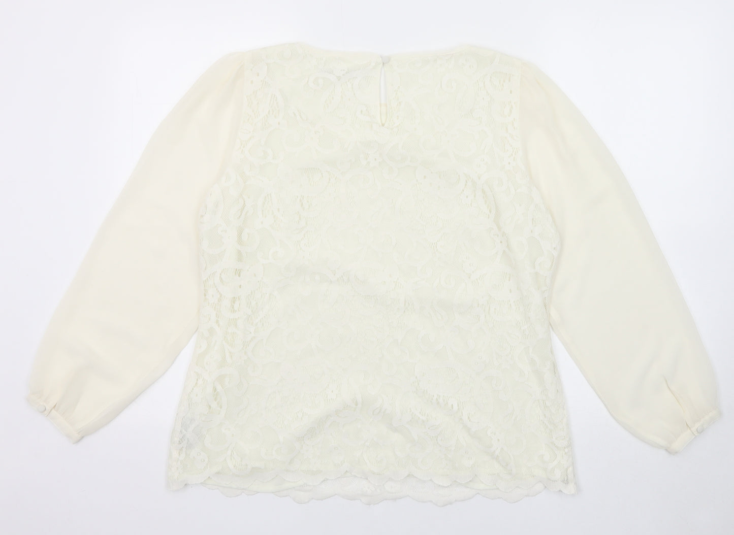 Marks and Spencer Womens White Polyester Basic Blouse Size 14 Round Neck