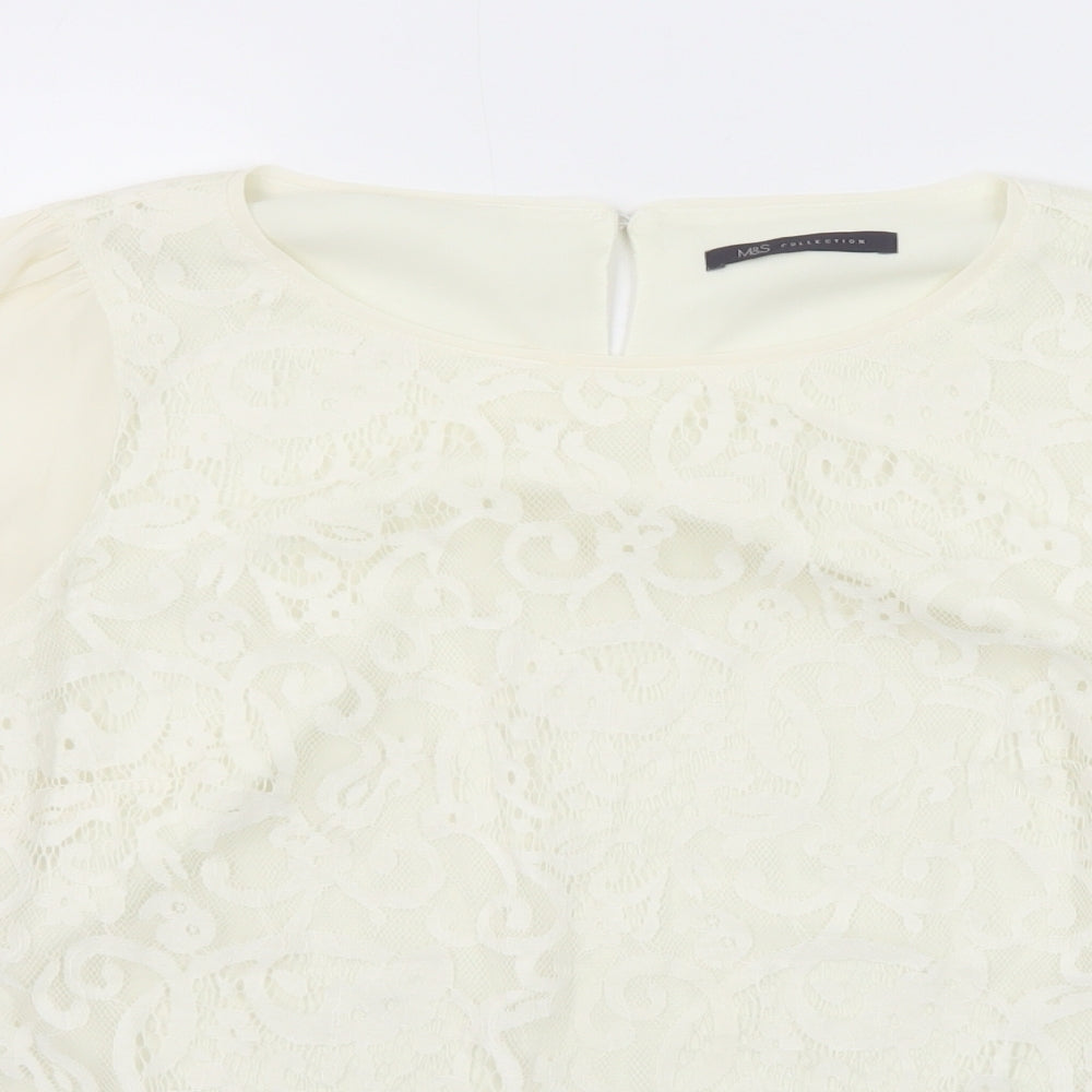Marks and Spencer Womens White Polyester Basic Blouse Size 14 Round Neck