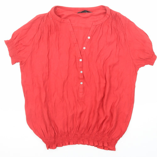 Zara Womens Red Polyester Basic Blouse Size L V-Neck