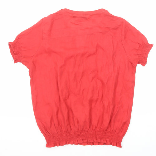 Zara Womens Red Polyester Basic Blouse Size L V-Neck
