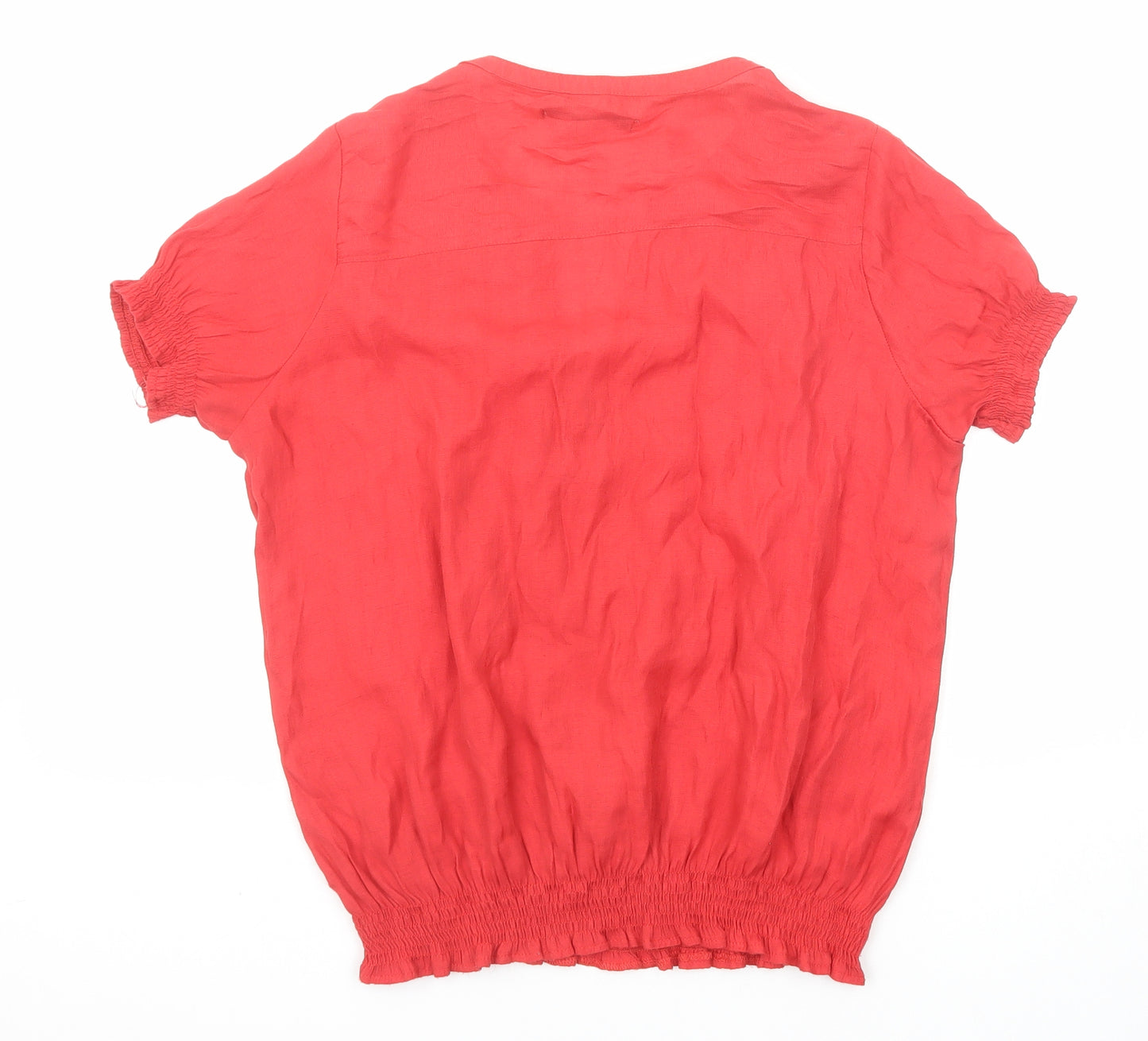 Zara Womens Red Polyester Basic Blouse Size L V-Neck