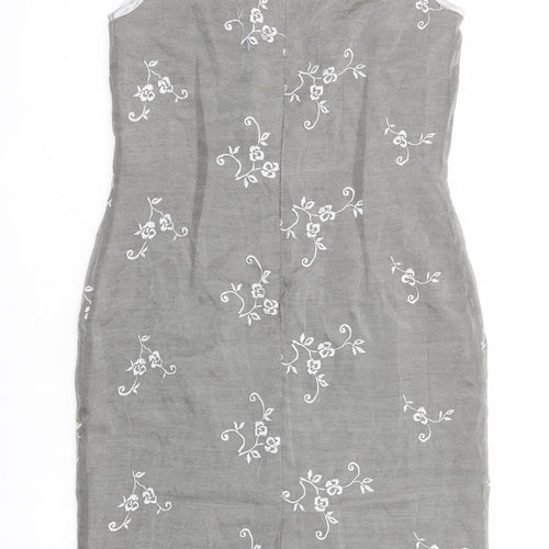 Marks and Spencer Womens Silver Floral Viscose Shift Size 10 Round Neck Zip