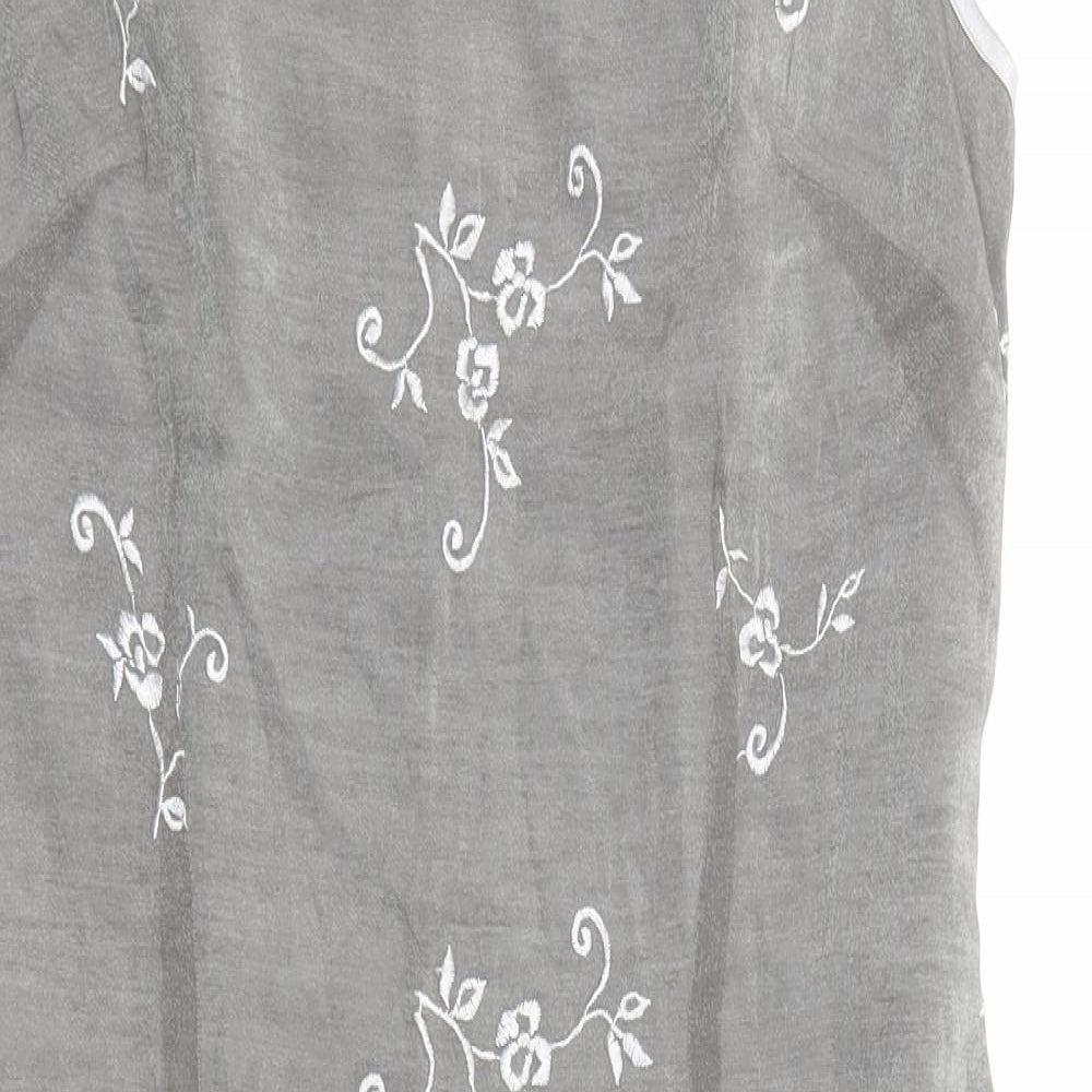 Marks and Spencer Womens Silver Floral Viscose Shift Size 10 Round Neck Zip