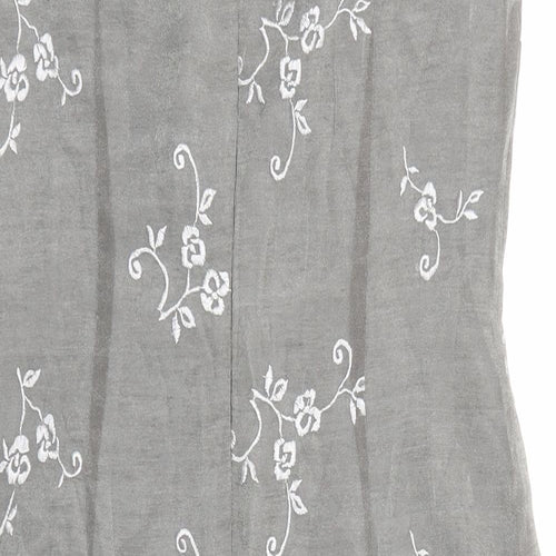 Marks and Spencer Womens Silver Floral Viscose Shift Size 10 Round Neck Zip