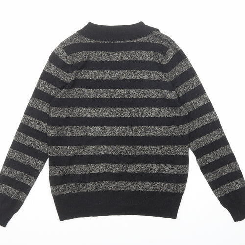 Marks and Spencer Womens Black V-Neck Striped Viscose Pullover Jumper Size S