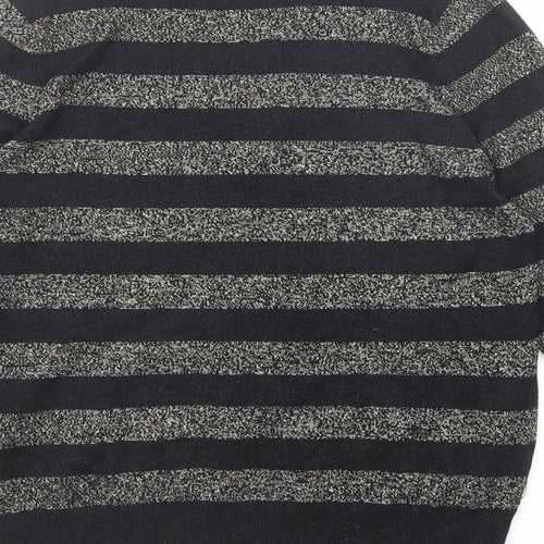 Marks and Spencer Womens Black V-Neck Striped Viscose Pullover Jumper Size S