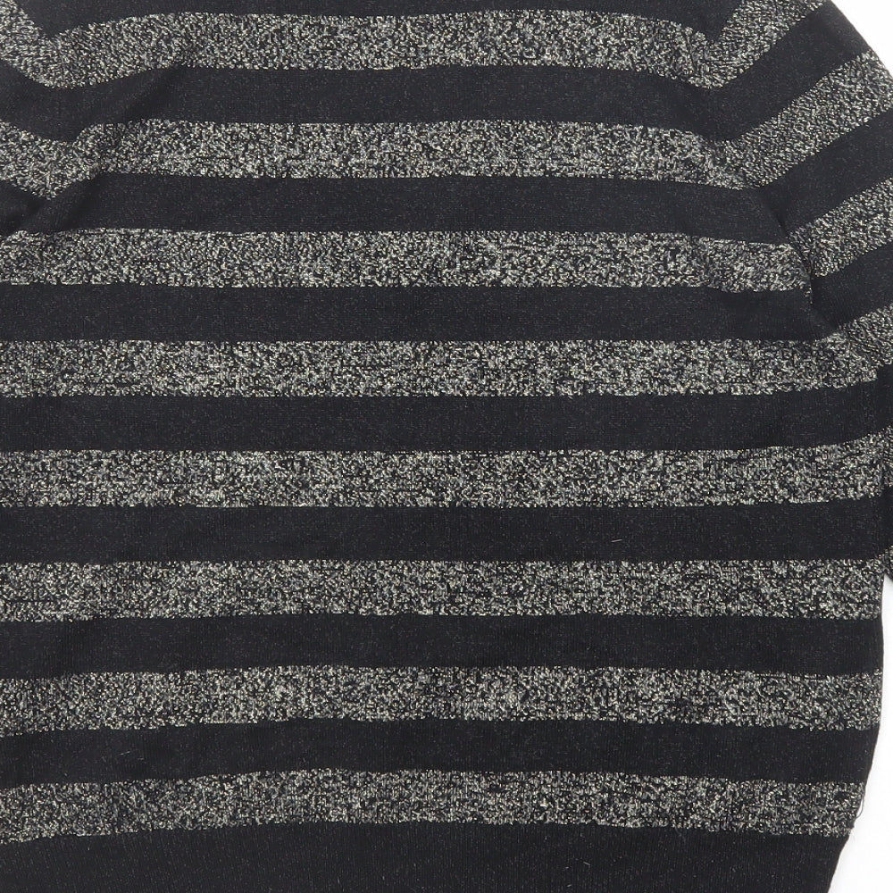 Marks and Spencer Womens Black V-Neck Striped Viscose Pullover Jumper Size S