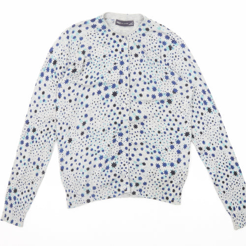 Marks and Spencer Womens Grey Round Neck Geometric Viscose Cardigan Jumper Size 10 - Star Pattern