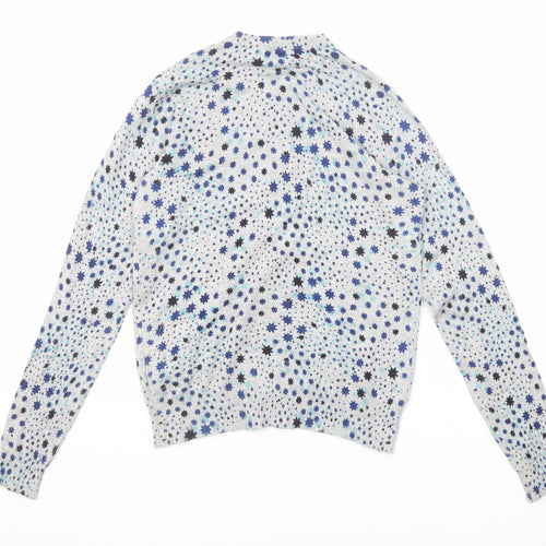 Marks and Spencer Womens Grey Round Neck Geometric Viscose Cardigan Jumper Size 10 - Star Pattern