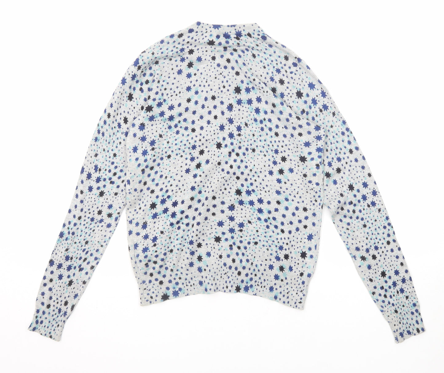 Marks and Spencer Womens Grey Round Neck Geometric Viscose Cardigan Jumper Size 10 - Star Pattern
