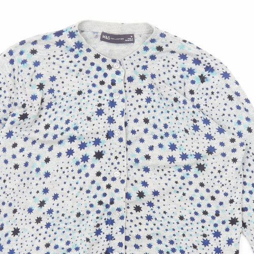 Marks and Spencer Womens Grey Round Neck Geometric Viscose Cardigan Jumper Size 10 - Star Pattern