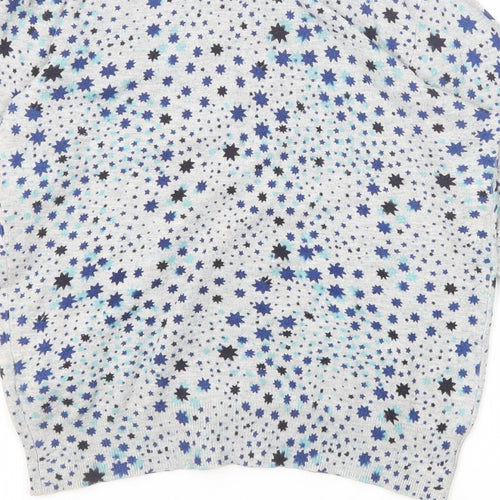 Marks and Spencer Womens Grey Round Neck Geometric Viscose Cardigan Jumper Size 10 - Star Pattern