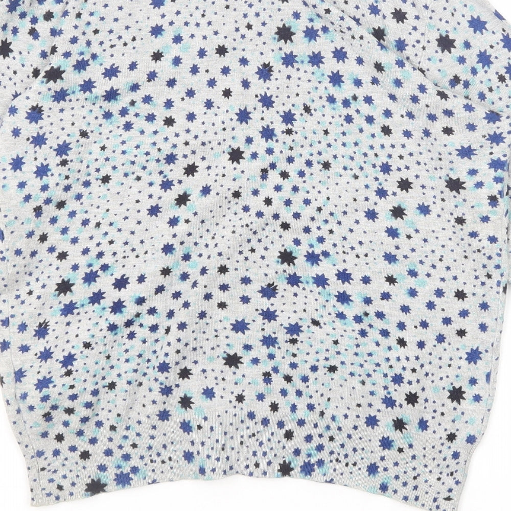 Marks and Spencer Womens Grey Round Neck Geometric Viscose Cardigan Jumper Size 10 - Star Pattern