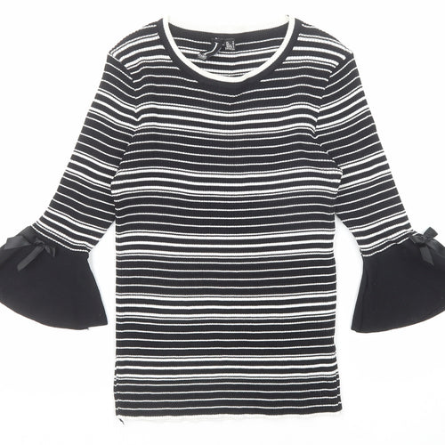Izabel London Womens Black Round Neck Striped Viscose Pullover Jumper Size 8