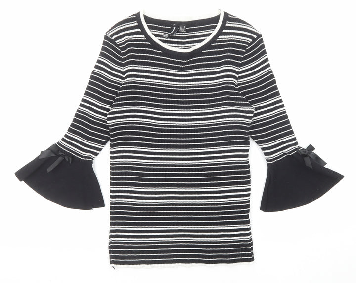 Izabel London Womens Black Round Neck Striped Viscose Pullover Jumper Size 8