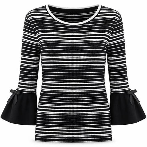 Izabel London Womens Black Round Neck Striped Viscose Pullover Jumper Size 8