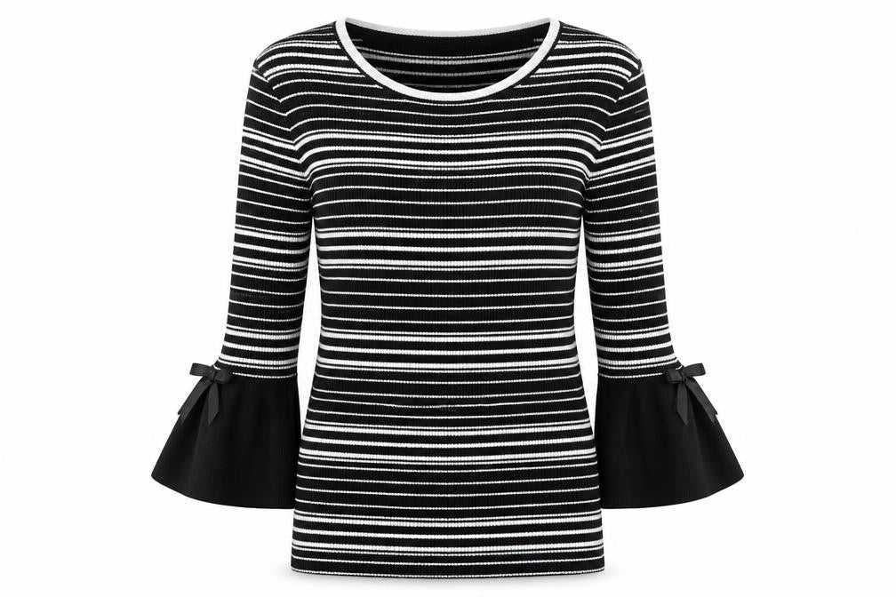 Izabel London Womens Black Round Neck Striped Viscose Pullover Jumper Size 8