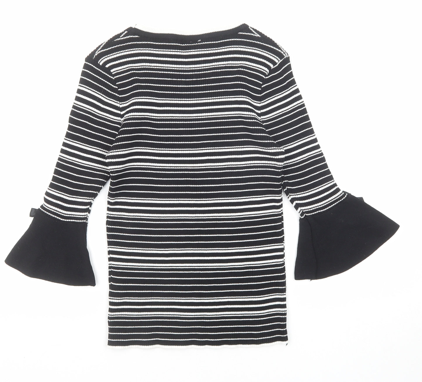 Izabel London Womens Black Round Neck Striped Viscose Pullover Jumper Size 8