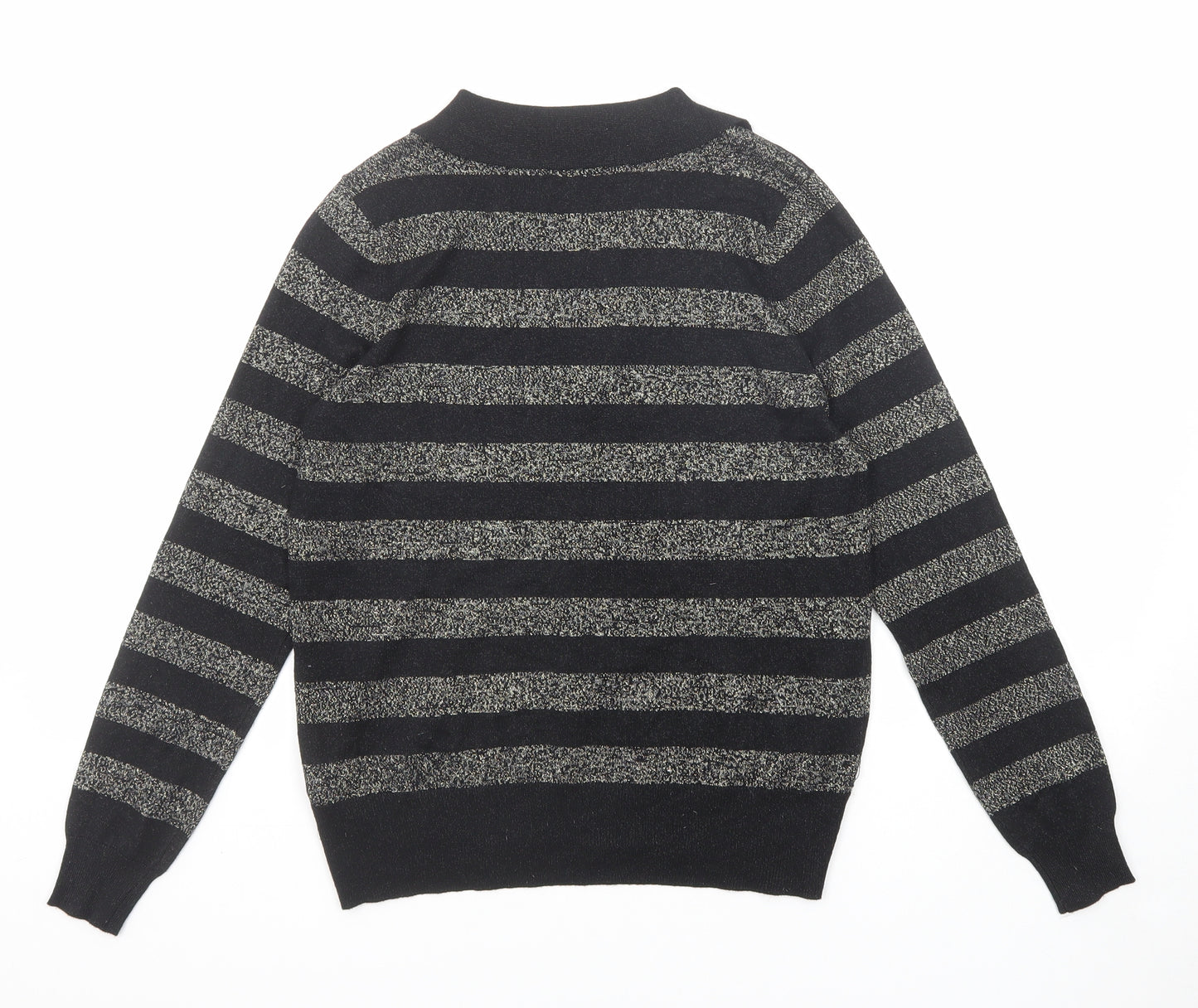 Marks and Spencer Womens Black V-Neck Striped Viscose Pullover Jumper Size S