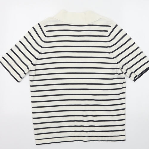 Marks and Spencer Womens Ivory Collared Striped Cotton Pullover Jumper Size XL