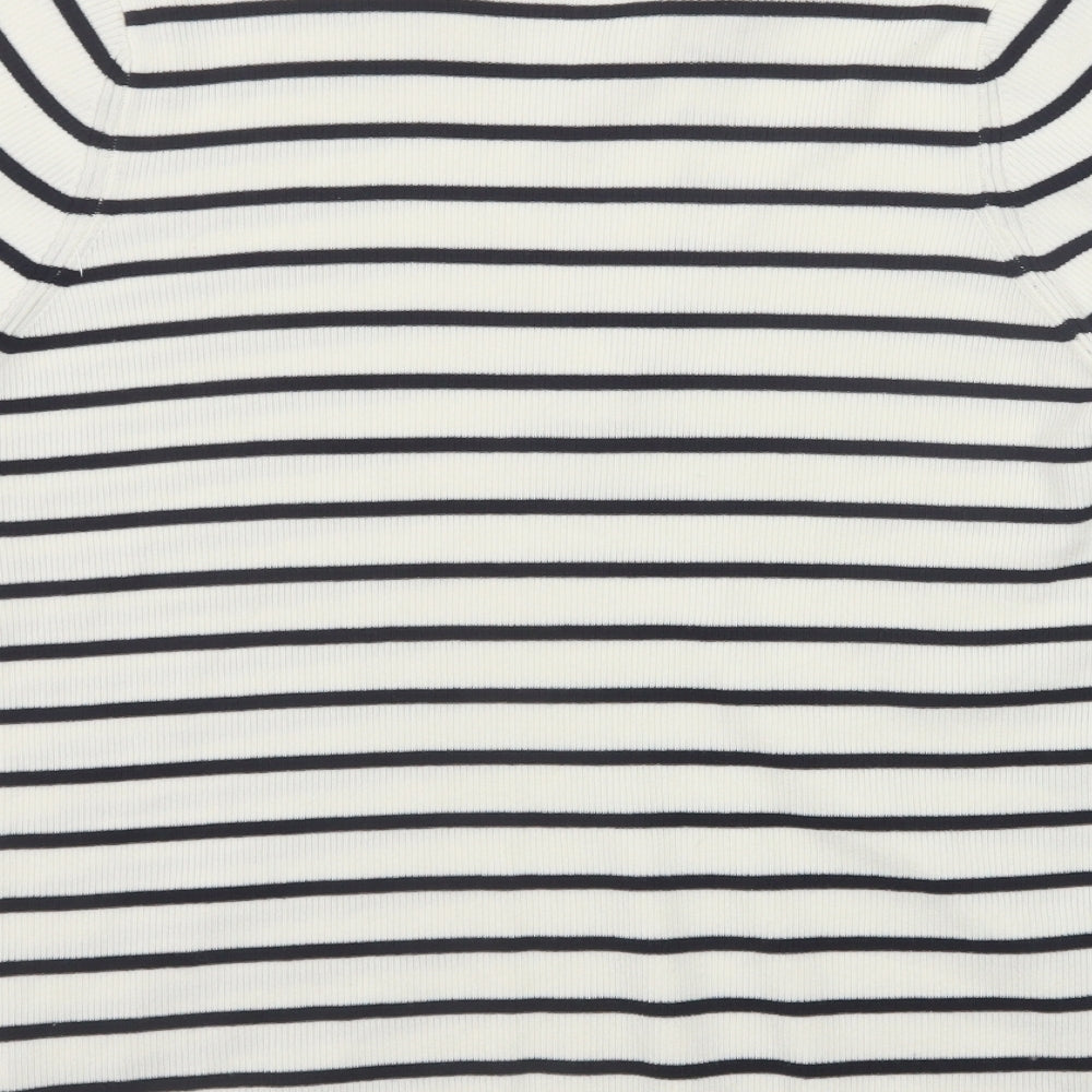 Marks and Spencer Womens Ivory Collared Striped Cotton Pullover Jumper Size XL