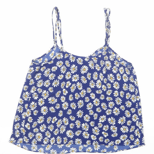 River Island Womens Blue Floral Polyester Basic Tank Size 12 Round Neck