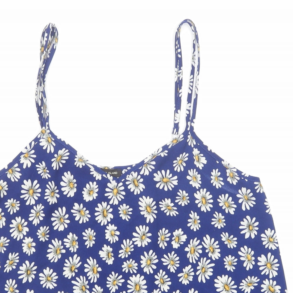 River Island Womens Blue Floral Polyester Basic Tank Size 12 Round Neck