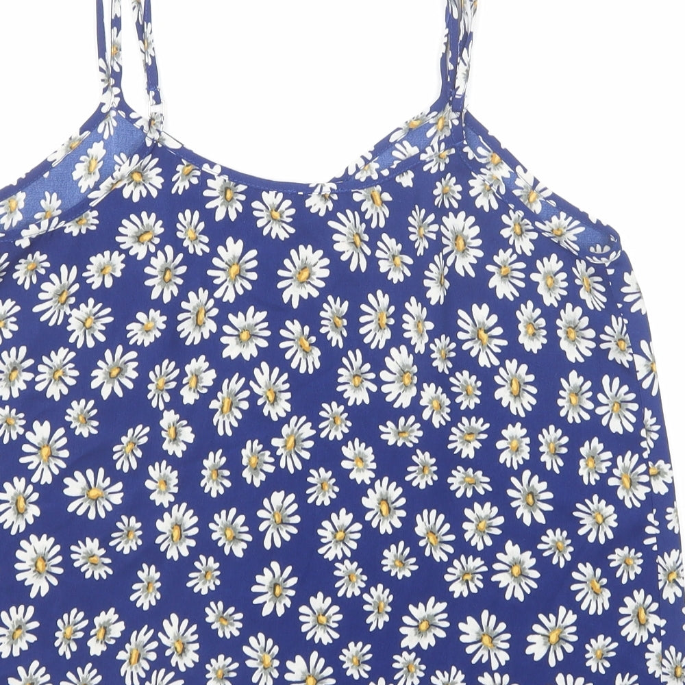 River Island Womens Blue Floral Polyester Basic Tank Size 12 Round Neck