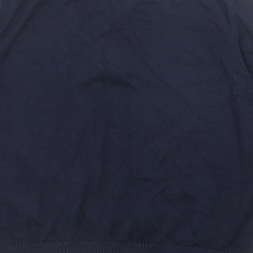 Marks and Spencer Mens Blue Striped Cotton Polo Size L Collared Zip