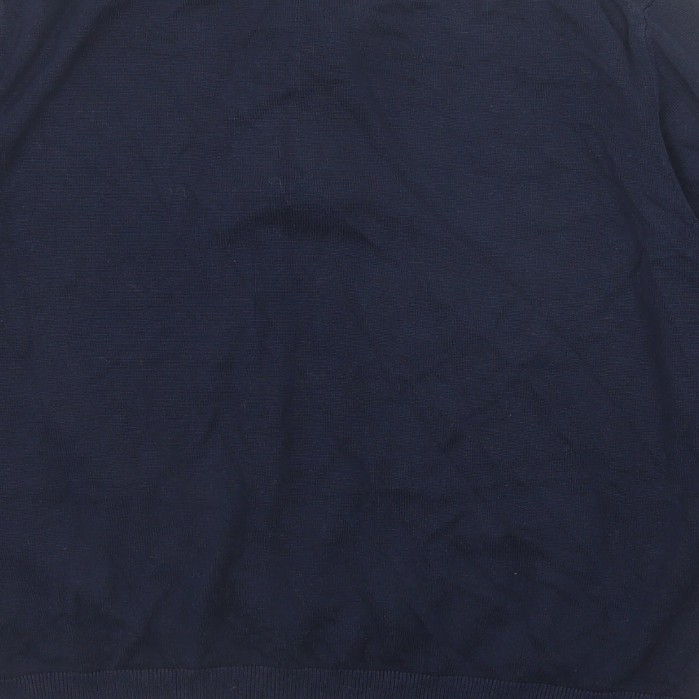 Marks and Spencer Mens Blue Striped Cotton Polo Size L Collared Zip