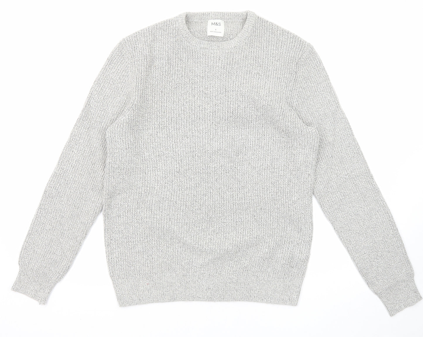 Marks and Spencer Mens Grey Round Neck Polyamide Pullover Jumper Size S Long Sleeve