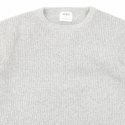 Marks and Spencer Mens Grey Round Neck Polyamide Pullover Jumper Size S Long Sleeve