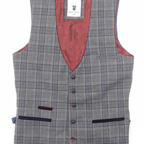 Marc Darcy Mens Multicoloured Plaid Polyester Jacket Suit Waistcoat Size 34 Regular