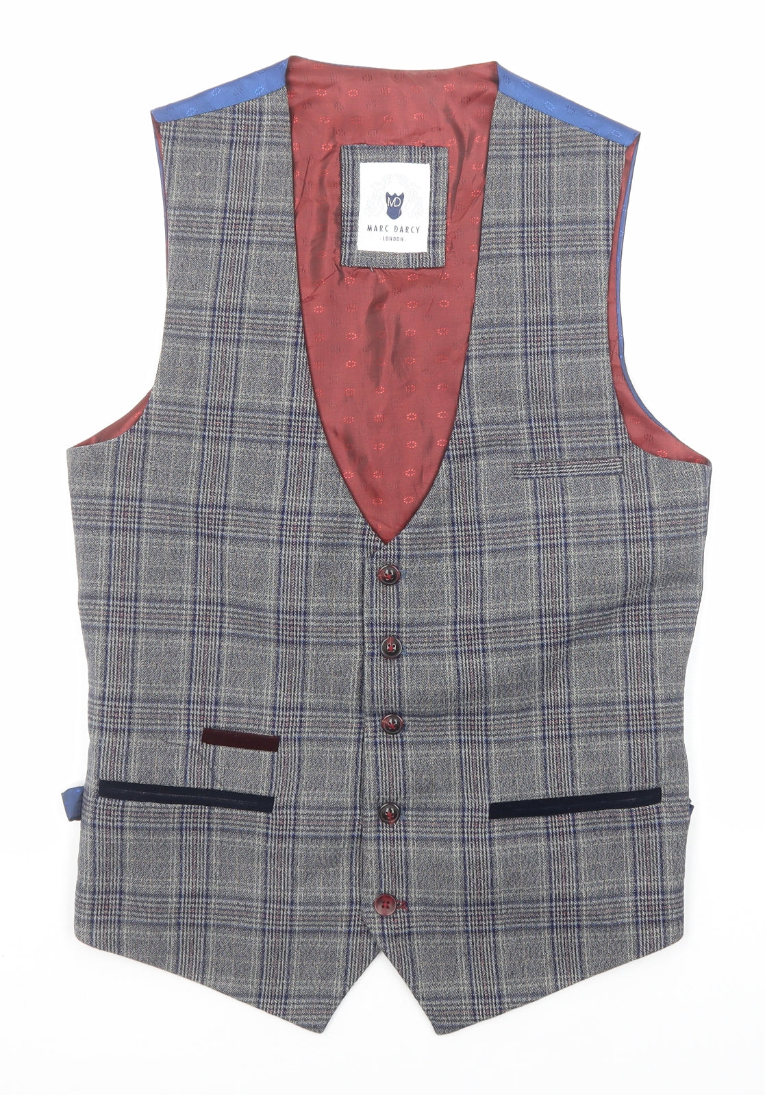 Marc Darcy Mens Multicoloured Plaid Polyester Jacket Suit Waistcoat Size 34 Regular