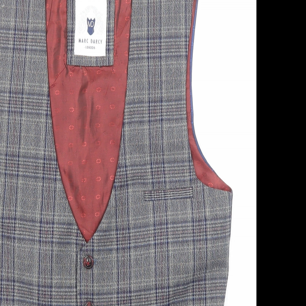 Marc Darcy Mens Multicoloured Plaid Polyester Jacket Suit Waistcoat Size 34 Regular