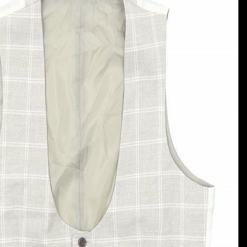River Island Mens Grey Plaid Polyester Jacket Suit Waistcoat Size 40 Regular