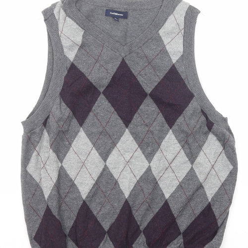 Croft & Barrow Mens Grey V-Neck Check Acrylic Pullover Jumper Size L Sleeveless
