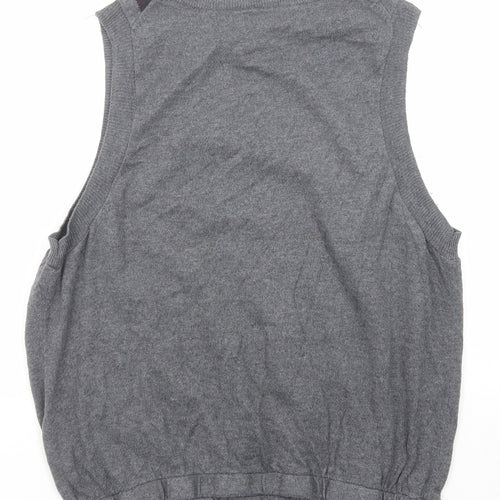 Croft & Barrow Mens Grey V-Neck Check Acrylic Pullover Jumper Size L Sleeveless
