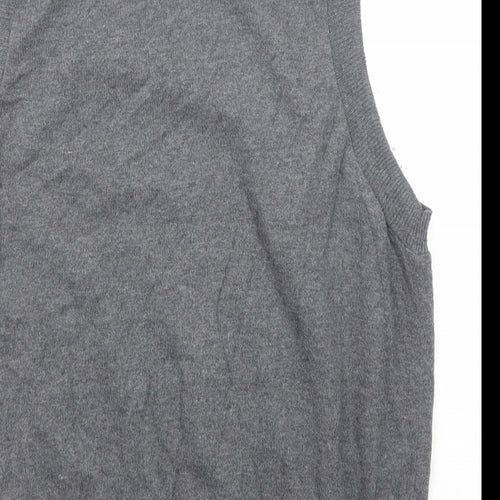 Croft & Barrow Mens Grey V-Neck Check Acrylic Pullover Jumper Size L Sleeveless