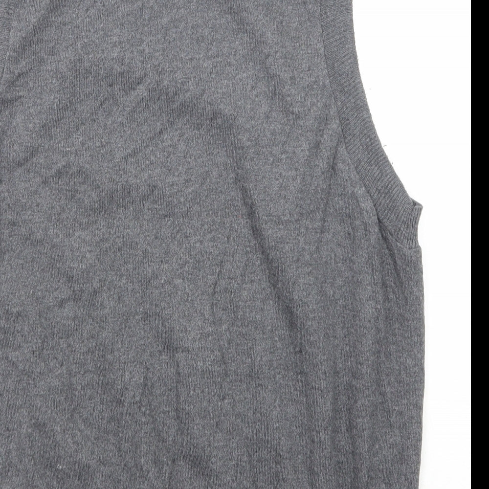 Croft & Barrow Mens Grey V-Neck Check Acrylic Pullover Jumper Size L Sleeveless